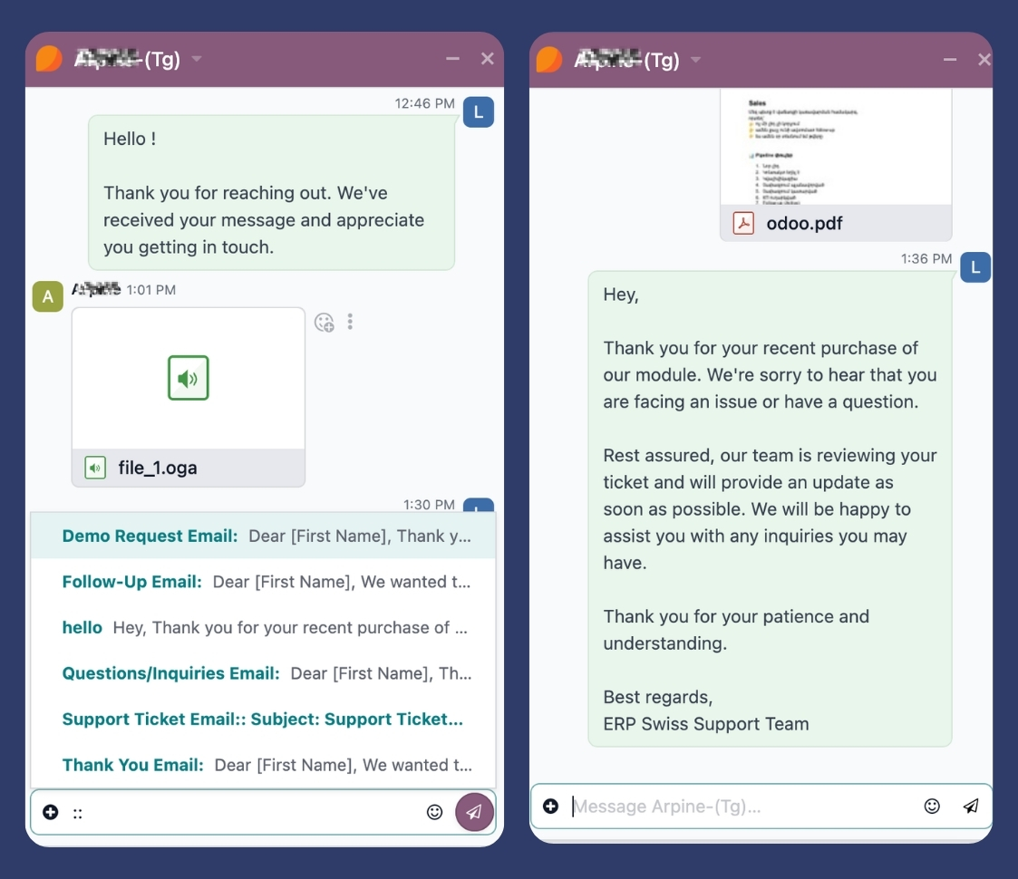 Canned responses for fast Telegram replies