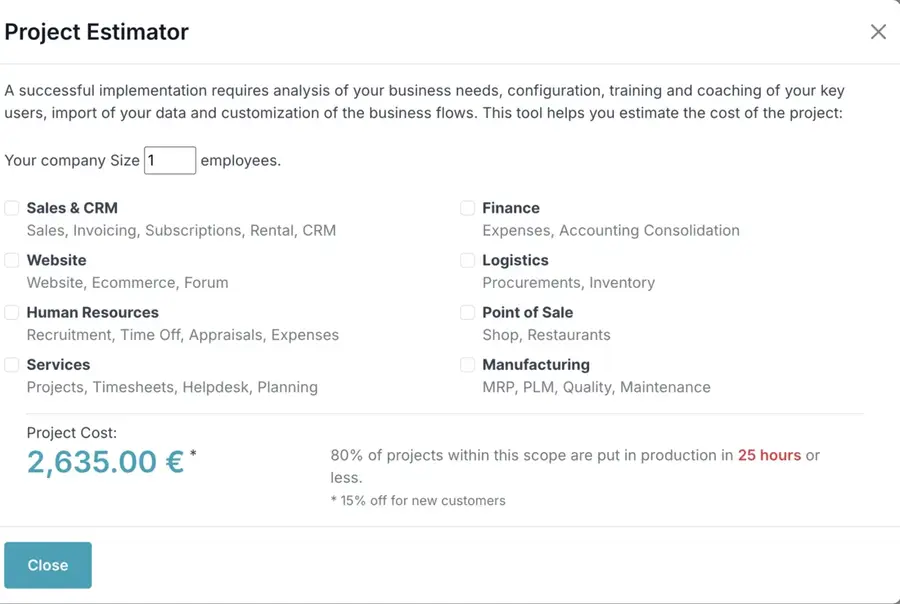 Odoo project estimator